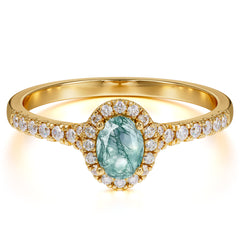 1 Carat Oval Cut Moss Agate Engagement Ring Half Eternity Halo Promise Ring