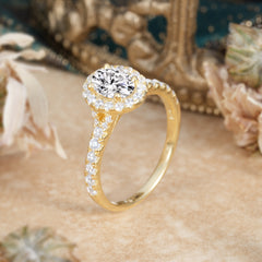 1 Carat Oval Cut Lab Diamond Engagement Ring Half Eternity Halo Promise Ring