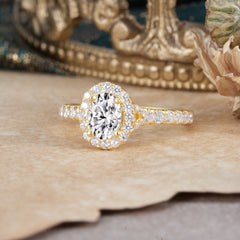 1 Carat Oval Cut Lab Diamond Engagement Ring Half Eternity Halo Promise Ring