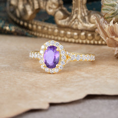 1 Carat Oval Cut Amethyst Engagement Ring Half Eternity Halo Promise Ring