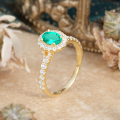 1 Carat Oval Cut Emerald Engagement Ring Half Eternity Halo Promise Ring