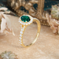 1 Carat Oval Cut Emerald Engagement Ring Half Eternity Halo Promise Ring