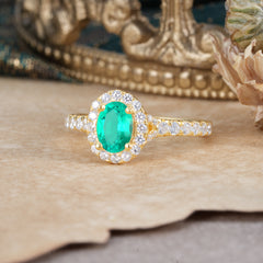 1 Carat Oval Cut Emerald Engagement Ring Half Eternity Halo Promise Ring