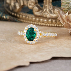 1 Carat Oval Cut Emerald Engagement Ring Half Eternity Halo Promise Ring