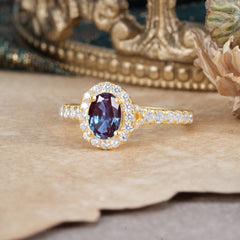 1 Carat Oval Cut Alexandrite Engagement Ring Half Eternity Halo Promise Ring