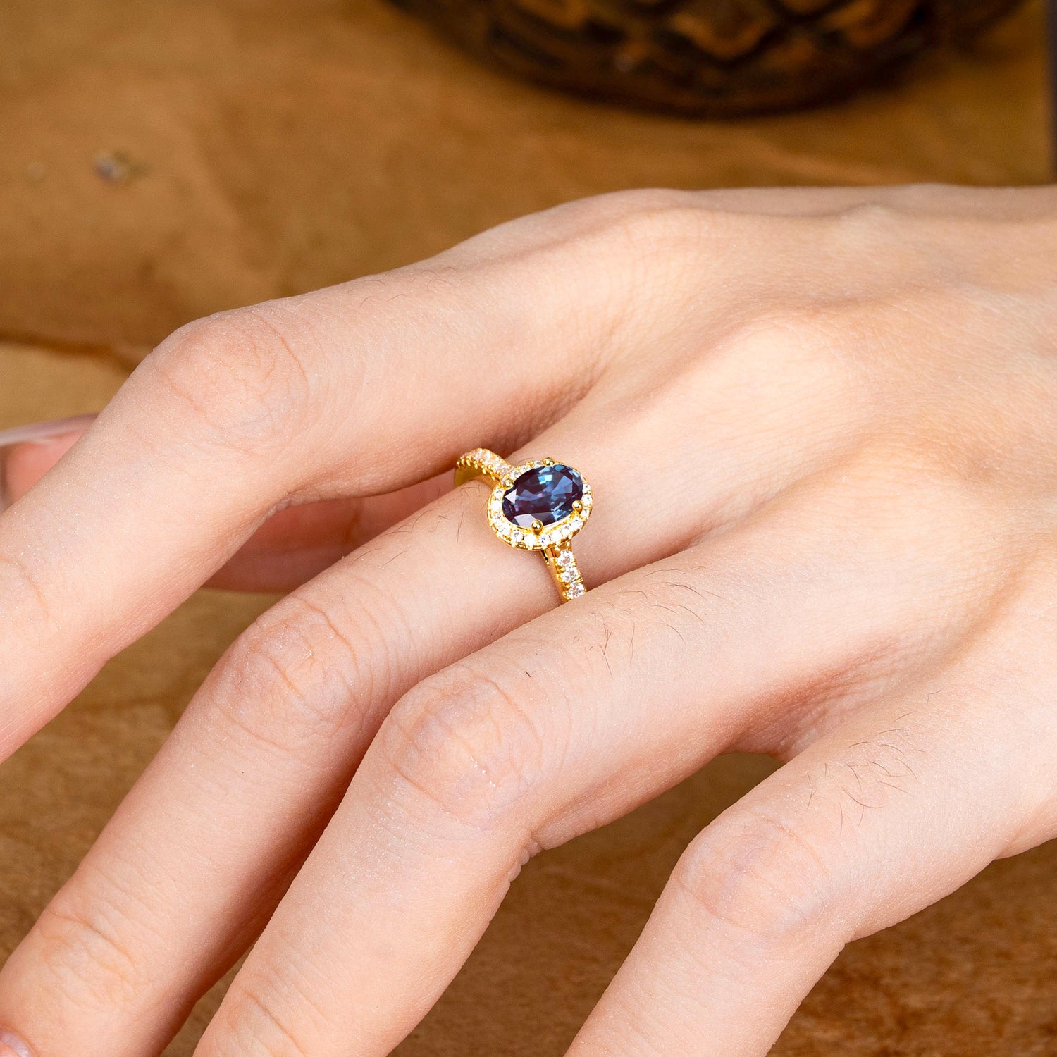 1 Carat Oval Cut Alexandrite Engagement Ring Half Eternity Halo Promise Ring