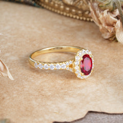 1 Carat Oval Cut Ruby Engagement Ring Half Eternity Halo Promise Ring