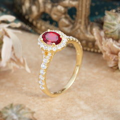 1 Carat Oval Cut Ruby Engagement Ring Half Eternity Halo Promise Ring