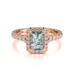 1 Carat Moss Agate Cut Classic Halo Emerald Engagement Ring