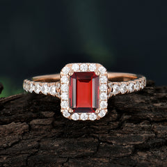 1 Carat Emerald Cut Garnet Classic Halo Engagement Ring
