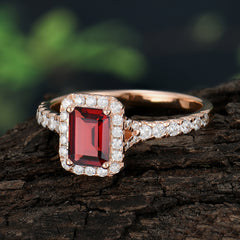 1 Carat Emerald Cut Garnet Classic Halo Engagement Ring