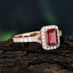 1 Carat Emerald Cut Garnet Classic Halo Engagement Ring