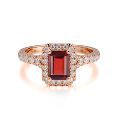 1 Carat Emerald Cut Garnet Classic Halo Engagement Ring