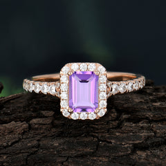 1 Carat Emerald Cut Amethyst Classic Halo Engagement Ring
