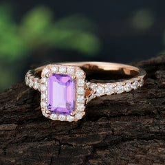 1 Carat Emerald Cut Amethyst Classic Halo Engagement Ring
