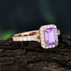 1 Carat Emerald Cut Amethyst Classic Halo Engagement Ring