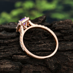 1 Carat Emerald Cut Amethyst Classic Halo Engagement Ring