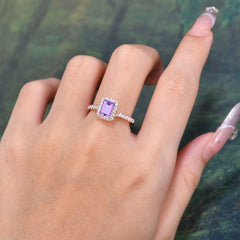 1 Carat Emerald Cut Amethyst Classic Halo Engagement Ring