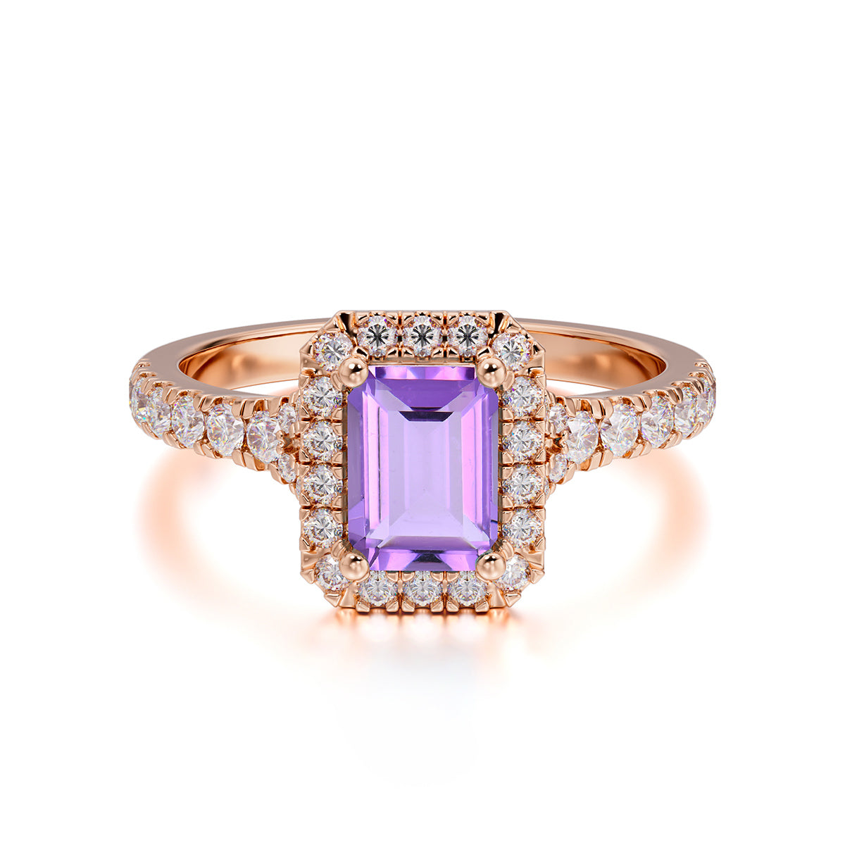 1 Carat Emerald Cut Amethyst Classic Halo Engagement Ring