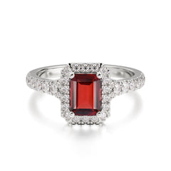 1 Carat Emerald Cut Garnet Classic Halo Engagement Ring