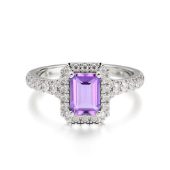1 Carat Emerald Cut Amethyst Classic Halo Engagement Ring