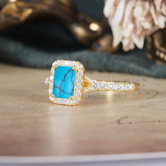 1 Carat Emerald Cut 4-Prong Turquoise Classic Halo Engagement Ring