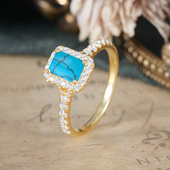 1 Carat Emerald Cut 4-Prong Turquoise Classic Halo Engagement Ring