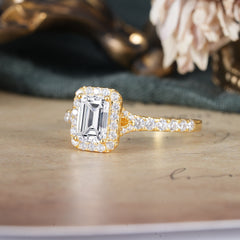 1 Carat Emerald Cut 4-Prong Lab Diamond Classic Halo Engagement Ring