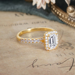 1 Carat Emerald Cut 4-Prong Lab Diamond Classic Halo Engagement Ring