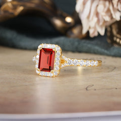 1 Carat Emerald Cut Garnet Classic Halo Engagement Ring
