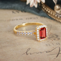 1 Carat Emerald Cut Garnet Classic Halo Engagement Ring