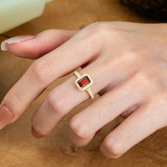 1 Carat Emerald Cut Garnet Classic Halo Engagement Ring