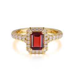 1 Carat Emerald Cut Garnet Classic Halo Engagement Ring