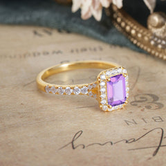 1 Carat Emerald Cut Amethyst Classic Halo Engagement Ring