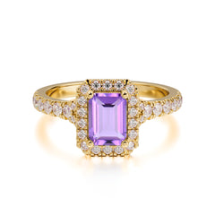 1 Carat Emerald Cut Amethyst Classic Halo Engagement Ring