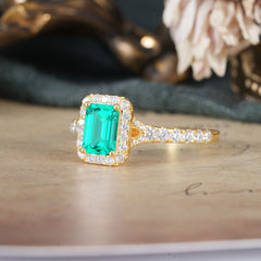 1 Carat Emerald Cut Classic Halo Emerald Engagement Ring