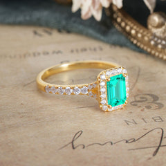 1 Carat Emerald Cut Classic Halo Emerald Engagement Ring