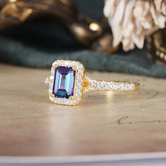 1 Carat Emerald Cut Classic Halo Alexandrite Engagement Ring
