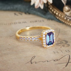 1 Carat Emerald Cut Classic Halo Alexandrite Engagement Ring