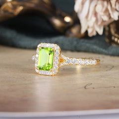 1 Carat Emerald Cut Classic Halo Peridot Engagement Ring