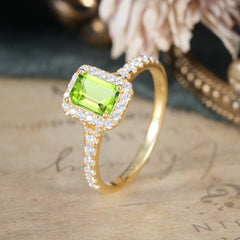 1 Carat Emerald Cut Classic Halo Peridot Engagement Ring