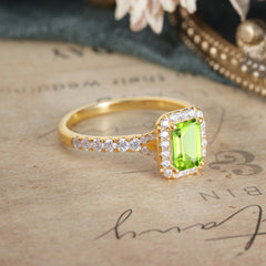 1 Carat Emerald Cut Classic Halo Peridot Engagement Ring