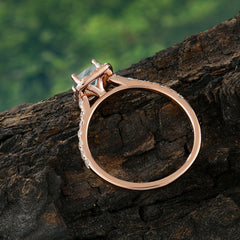Princess Cut Moss Agate Engagement Ring Halo Half Eternity Pave Band