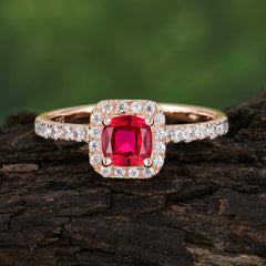 Princess Cut Ruby Engagement Ring Halo Half Eternity Pave Band