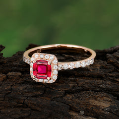 Princess Cut Ruby Engagement Ring Halo Half Eternity Pave Band