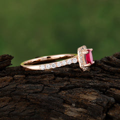 Princess Cut Ruby Engagement Ring Halo Half Eternity Pave Band