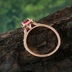 Princess Cut Ruby Engagement Ring Halo Half Eternity Pave Band