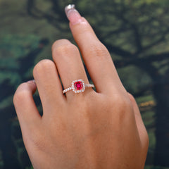 Princess Cut Ruby Engagement Ring Halo Half Eternity Pave Band