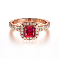 Princess Cut Ruby Engagement Ring Halo Half Eternity Pave Band
