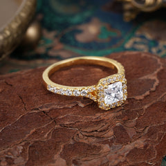 Princess Cut Moissanite Engagement Ring Halo Half Eternity Pave Band